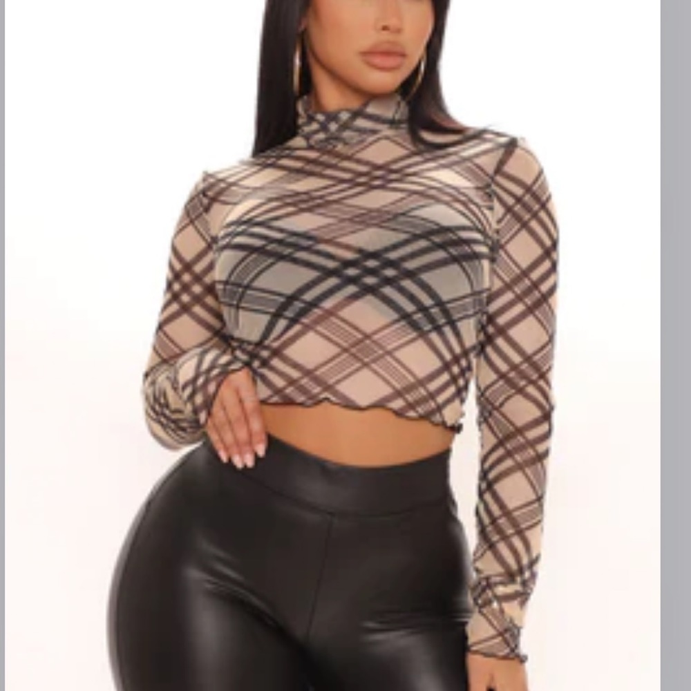 Fashion Nova Plaid Mesh Mock Neck Crop Top size 2X
